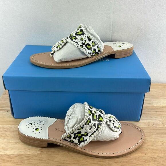 Jack Rogers Jacks Flat Sandals- Neon Green Leopard- Size 8.5- NIB - Picture 1 of 5